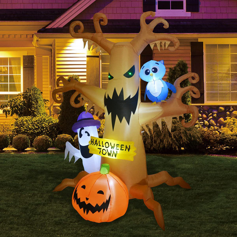 Halloween Outdoor LED Décor of 8ft Tall Dead Tree with Ghost, Pumpkin and on sale Owl